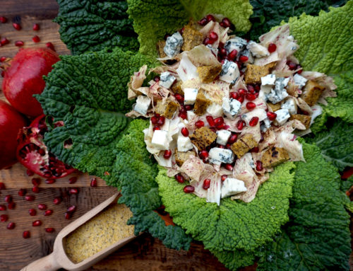 INSALATA DI RADICCHIO POLENTA E MELOGRANO